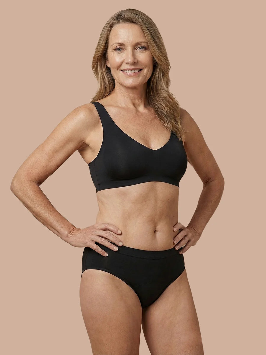 Saumaton Brief | Kevyt virtsankarkailu | Erittäin pehmeä & saumaton | 100% vuotosuoja & luomupuuvilla | Musta
