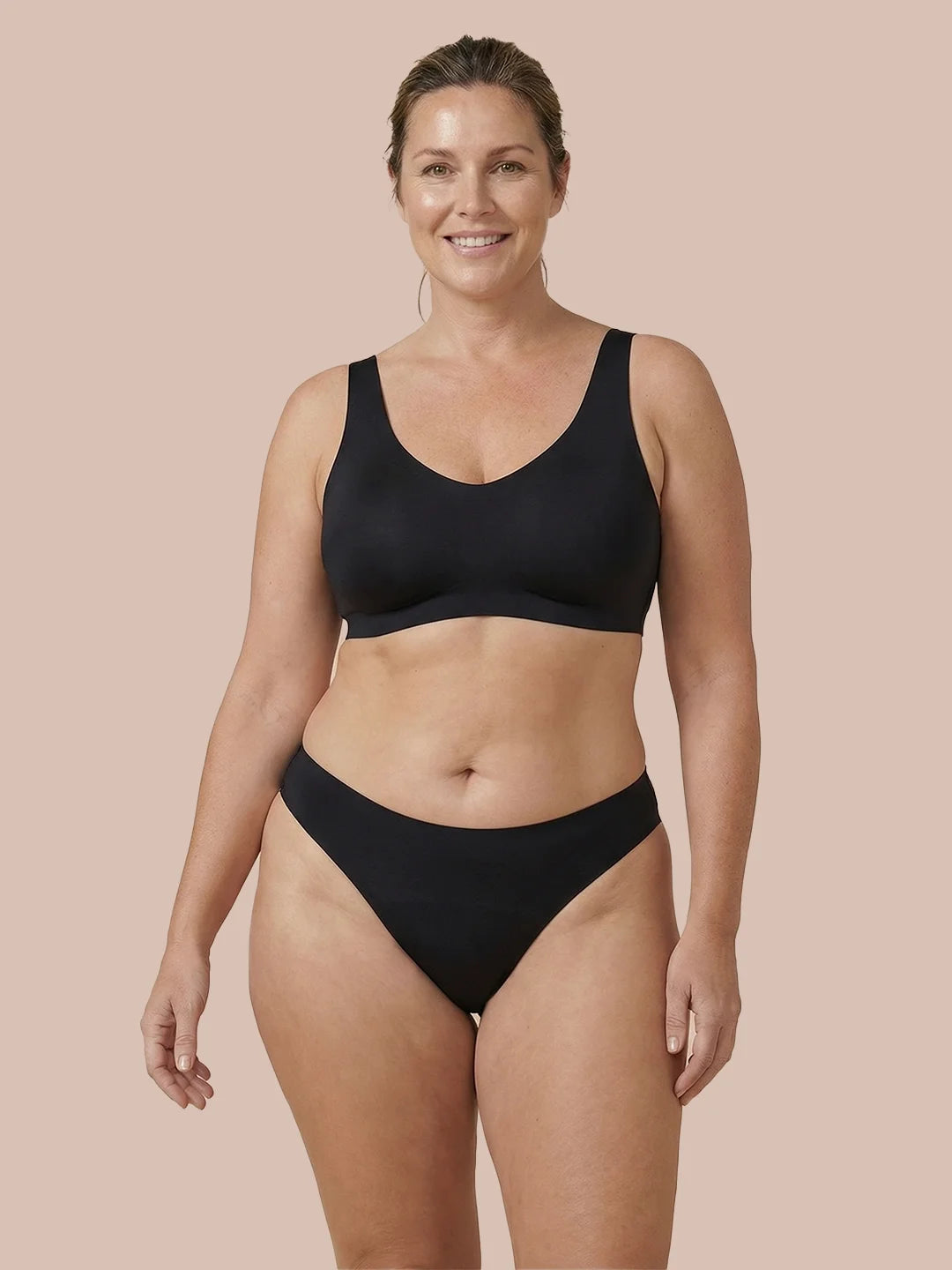 Brazilian sem costuras | Ligeira perda de urina | Ultra macio & sem costuras | 100% à prova de fugas & Algodão Orgânico | Preto