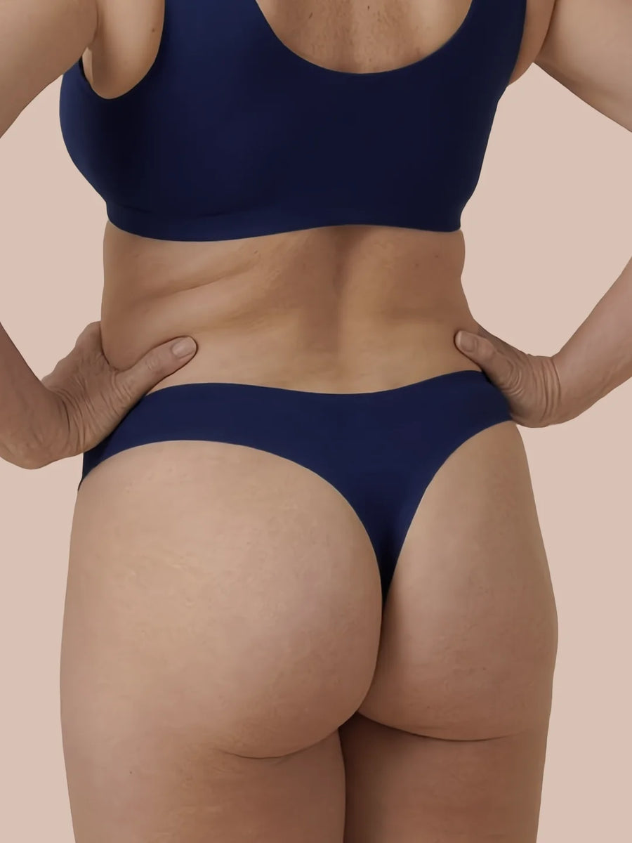 Brazilian Sem Costuras | Ligeira perda de urina | Ultramacio e sem costuras | 100% à prova de fugas e Algodão Orgânico | Azul