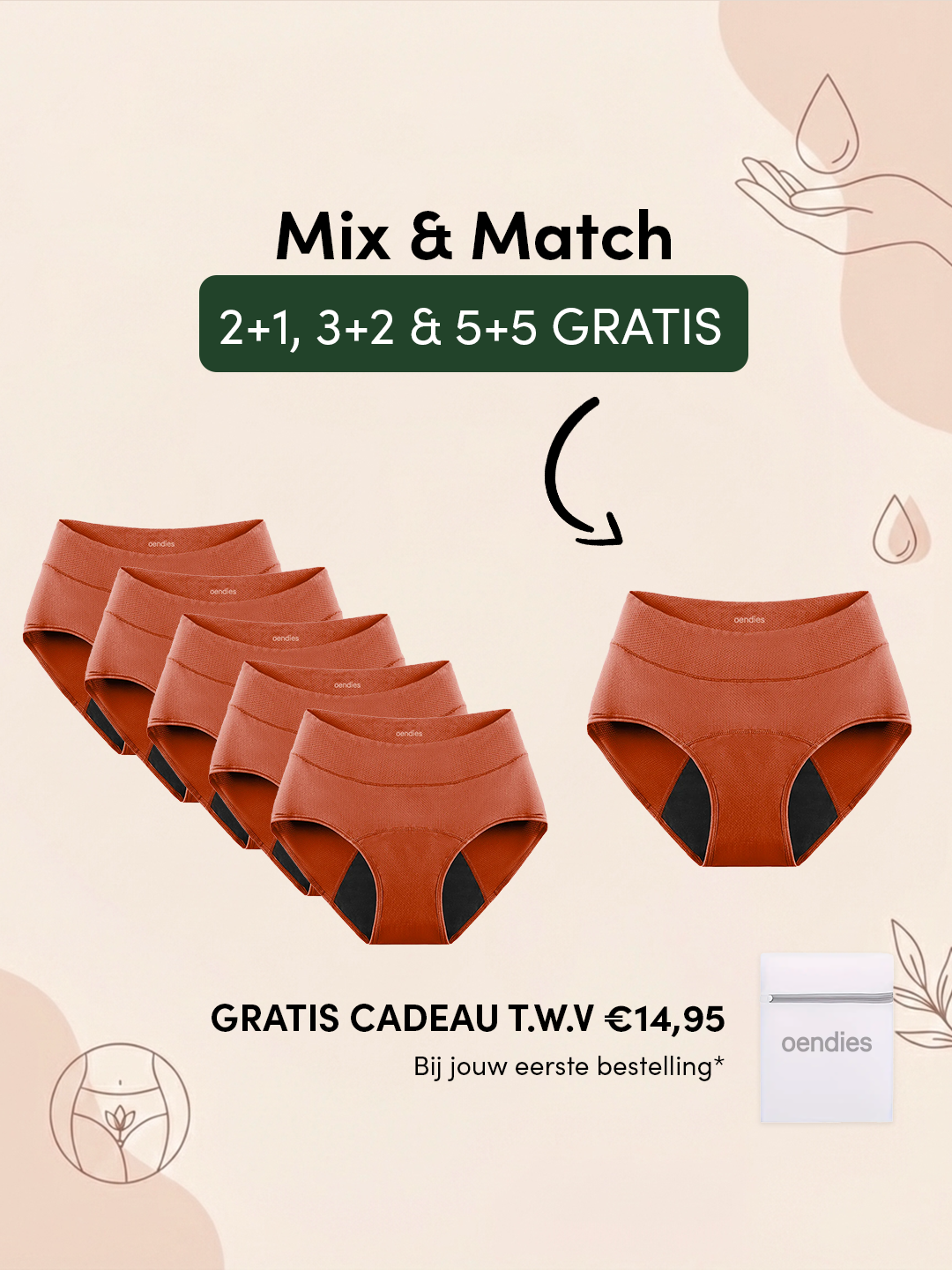 Huggster Brief | Zestaw 10 sztuk | Ciężkie nietrzymanie moczu | 100% ochrony przed przeciekaniem, dzień i noc | Pomarańczowe | Majtki menstruacyjne