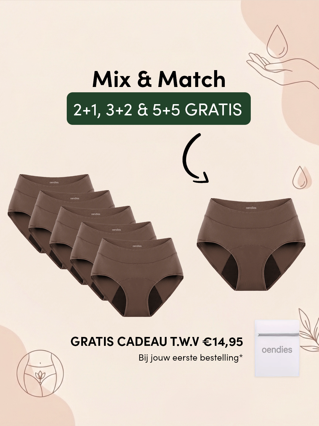 Huggster Brief | Zestaw 10 sztuk | Na ciężkie nietrzymanie moczu | 100% ochrony przed przeciekaniem, w dzień i w nocy | Brązowe | Majtki na nietrzymanie moczu