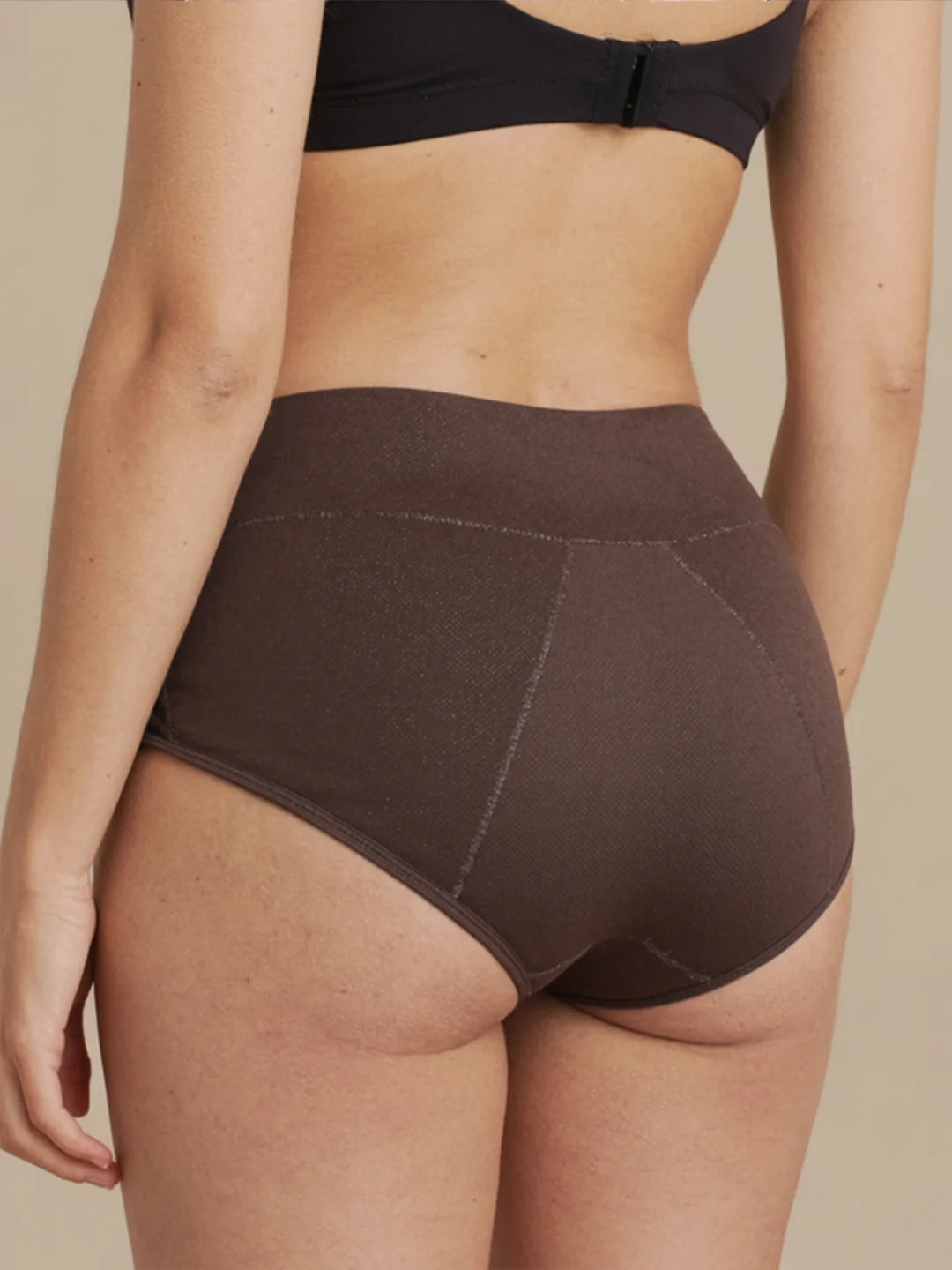 Huggster Brief | 100% ochrony przed przeciekaniem, dzień i noc | Ciemny brąz | Majtki menstruacyjne